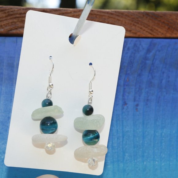 Seaglass Earrings Hans Crafted - Picture 2 of 2